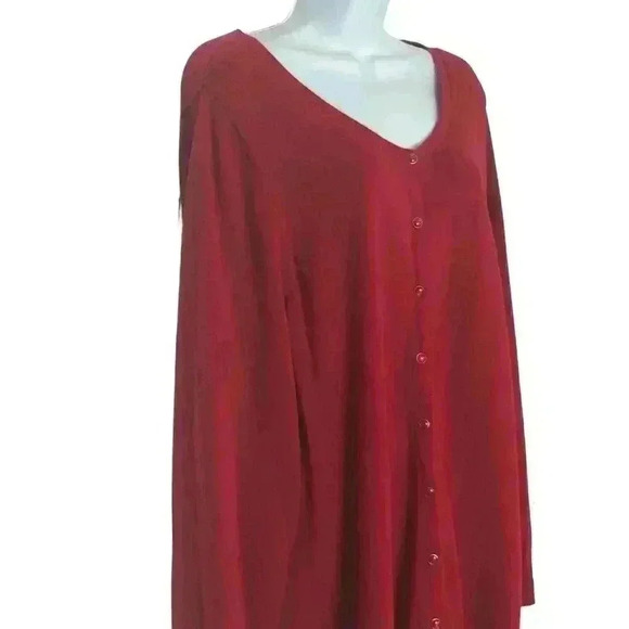 Catherines 1X cardigan 100% cotton scoop neck pearl snap long sleeve red - Picture 3 of 6